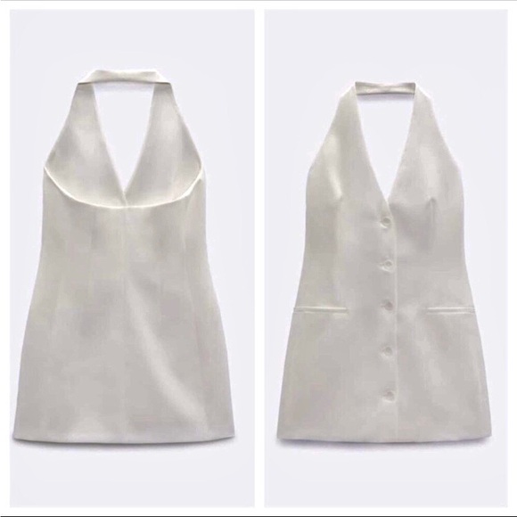 Zara White Button Down Tuxedo Halter Mini Dress - Picture 2 of 10